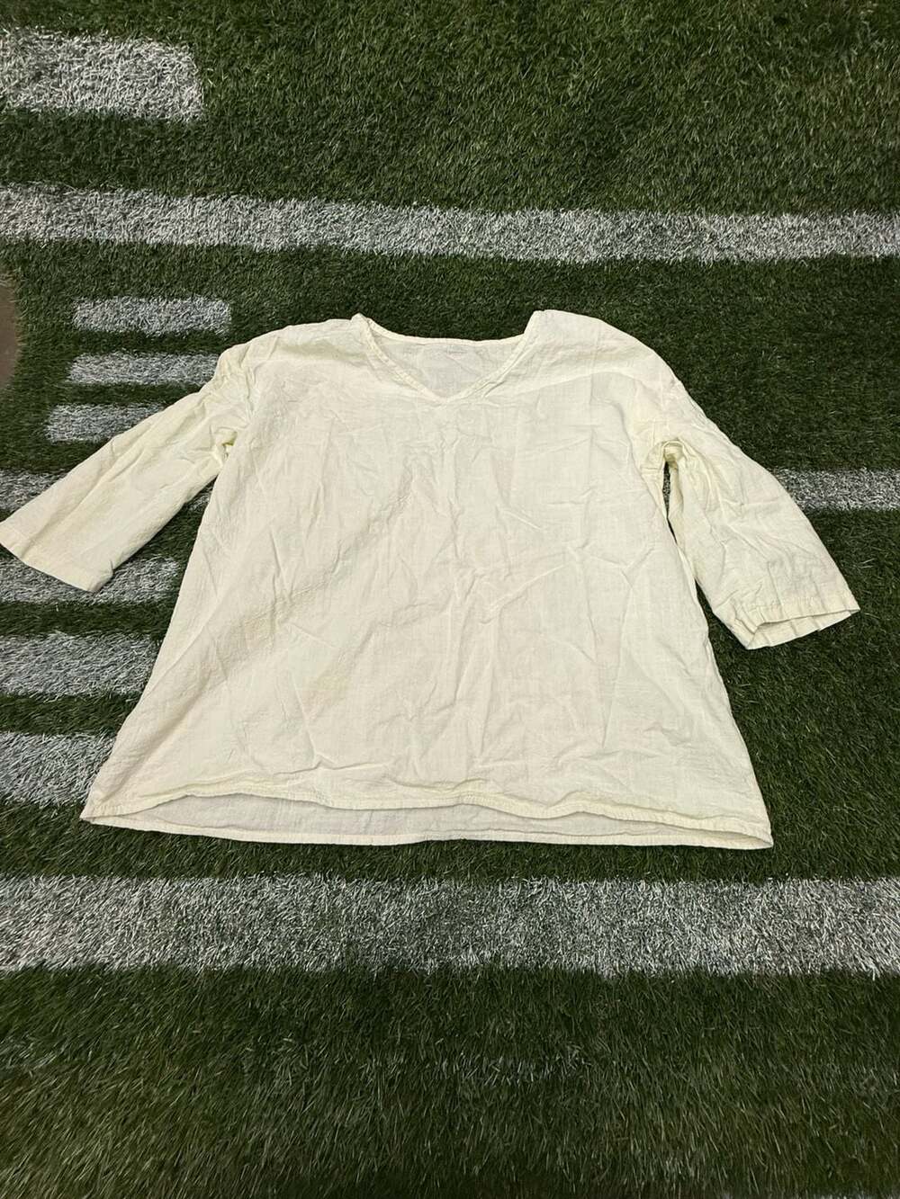 Hamburg Germany Yellow Linen Tunic V-Neck 3/4 Sleeves
